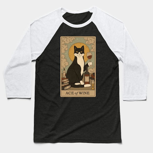 Ace of Wine - Cats Tarot Baseball T-Shirt by thiagocorrea